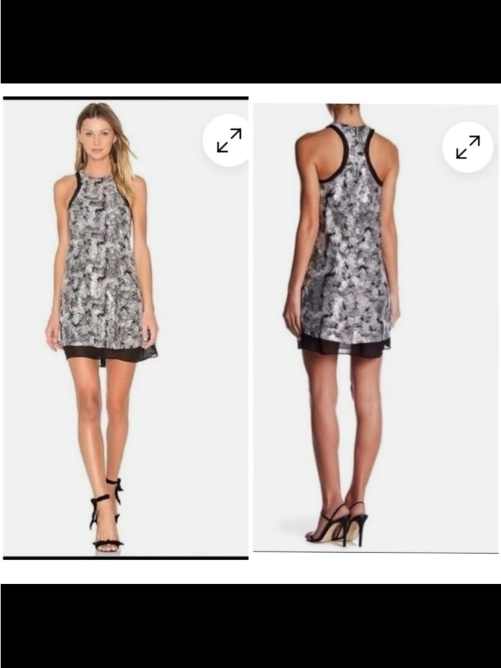 NBD Whitney Sequin Shift Dress S Black Silver Racerback Halter Revolve Party